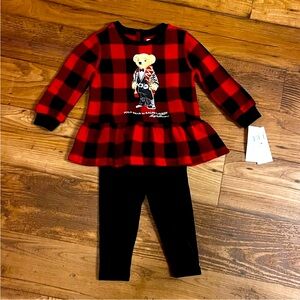 Polo long sleeve plaid outfit with black pants size 12M